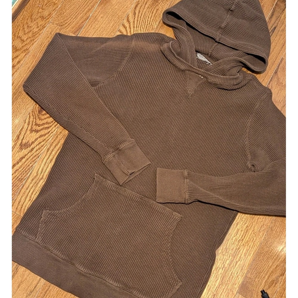 Y2K Brown Waffle Knit Hoodie Grunge Cozy Earth Tone Pullover Large Old Navy